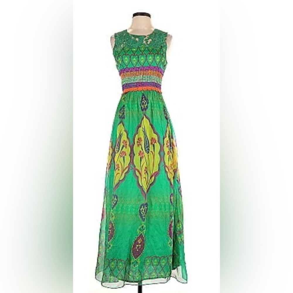 Hemant & Nandita Mintzita Embroidered Silk Maxi Dress Size 4